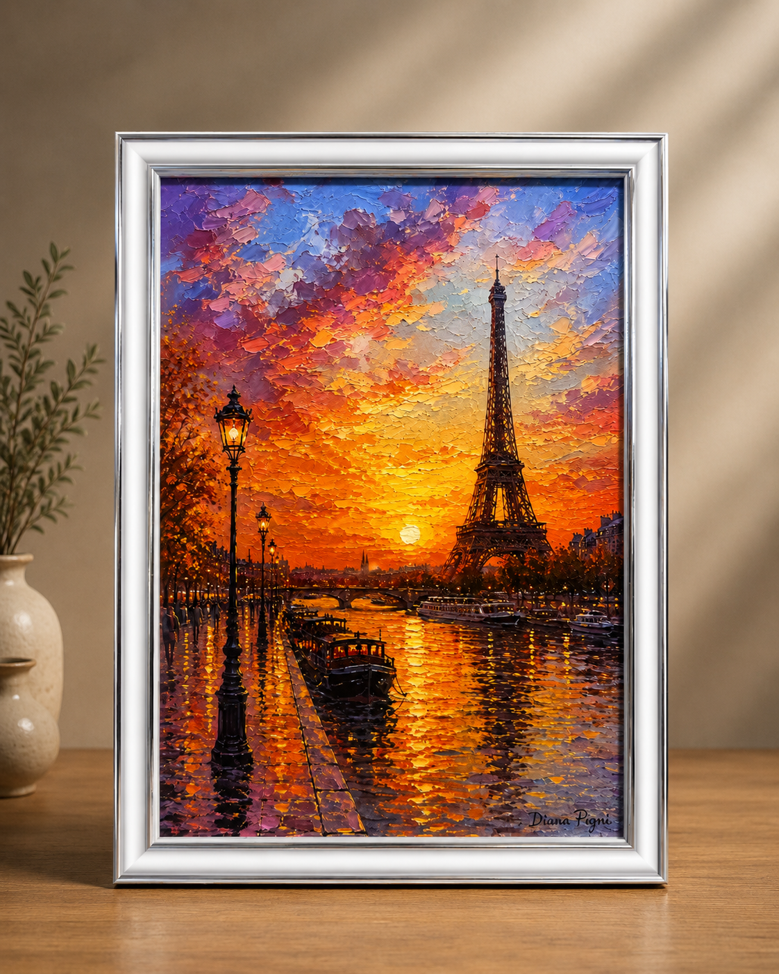 Tableau décoratif Paris – Tour Eiffel au coucher du soleil – Style peinture